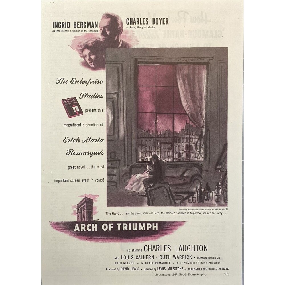 United Artists "Arch of Triumph" Charles Laughton & Ruth Warrick Print Ad 1947